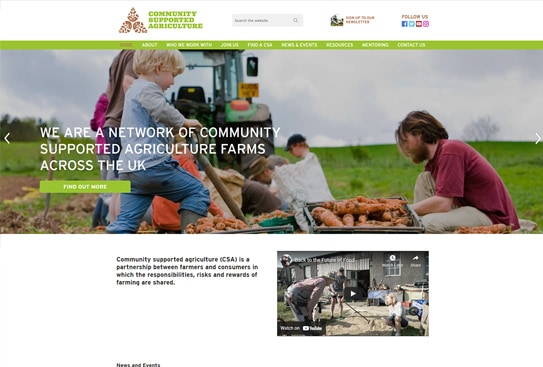 Community Support Agriculture design preview featuring a responsive layout using their green and brown branding.