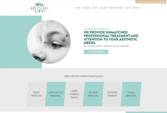 Bodyology provide aesthetic treatments such as piercing and tattoo removal. They provided their own images for the design.